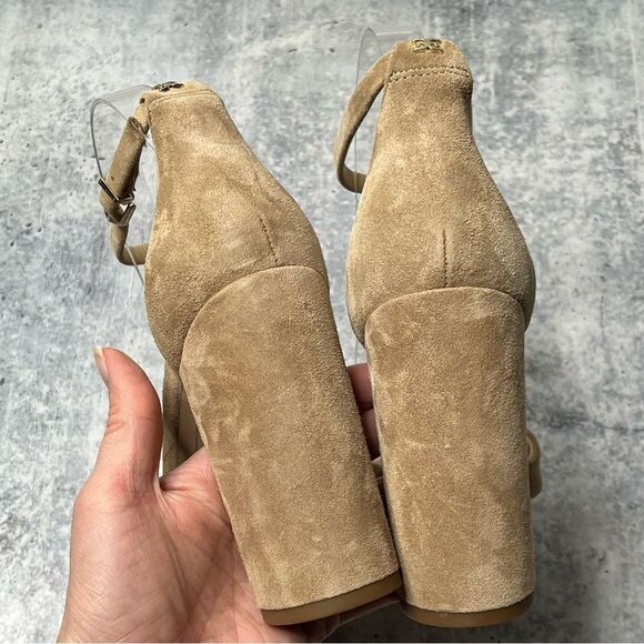 Sam Edelman Yancy Oatmeal Suede Block Heel Sandals - Picture 4 of 7